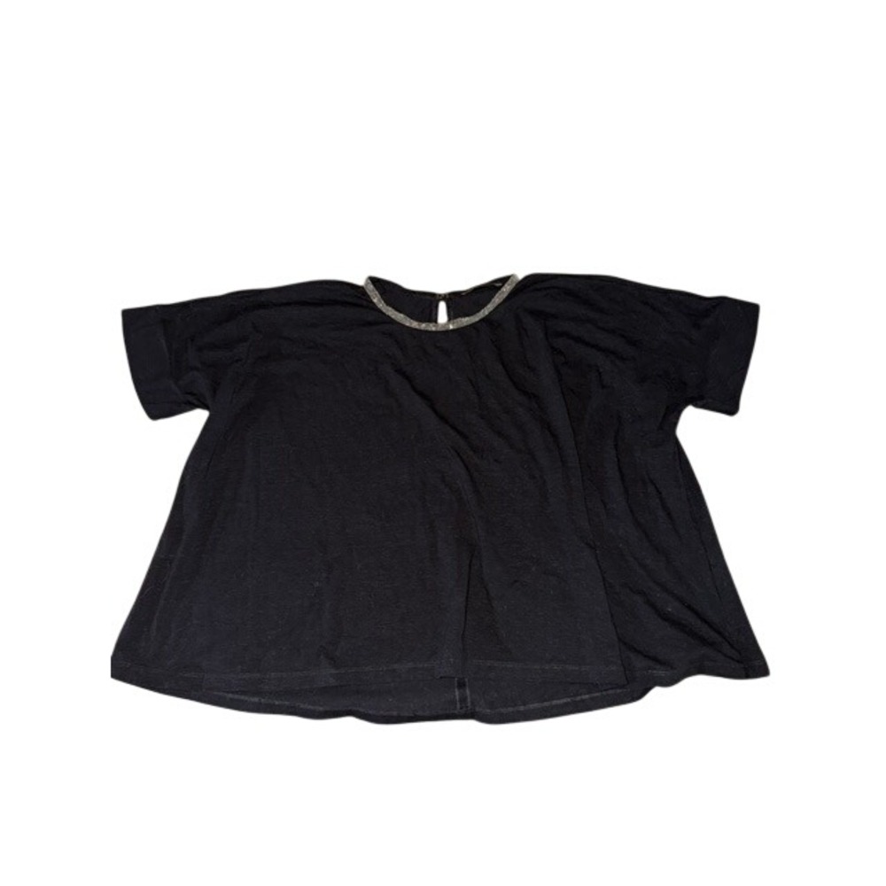 Fabiana Filippi Black Cotton Linen Beaded Neckline Boxy Top Oversized Size 8 M